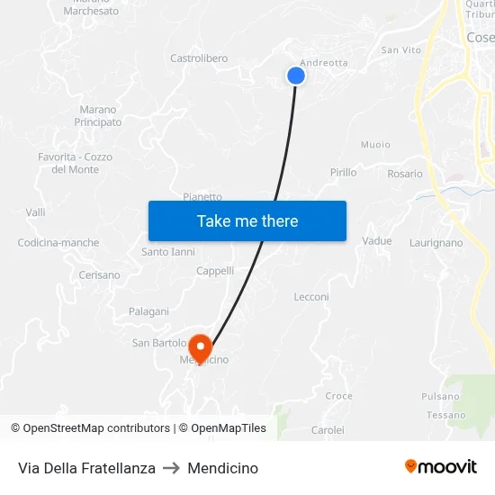 Fratellanza Street to Mendicino map