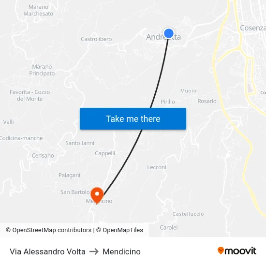Via Alessandro Volta to Mendicino map