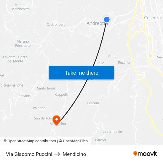 Giacomo Puccini Street to Mendicino map