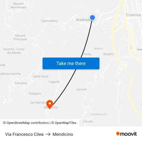 Francesco Cilea Street to Mendicino map
