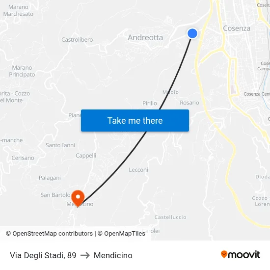 Via Degli Stadi, 89 to Mendicino map