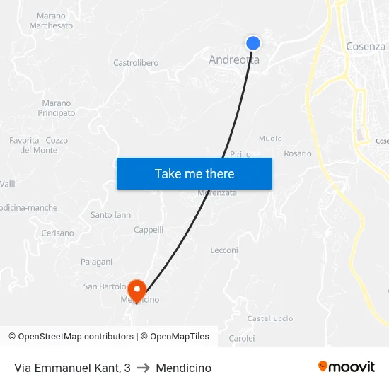 Via Emmanuel Kant, 3 to Mendicino map