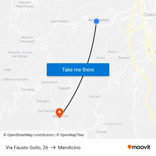 Via Fausto Gullo, 26 to Mendicino map