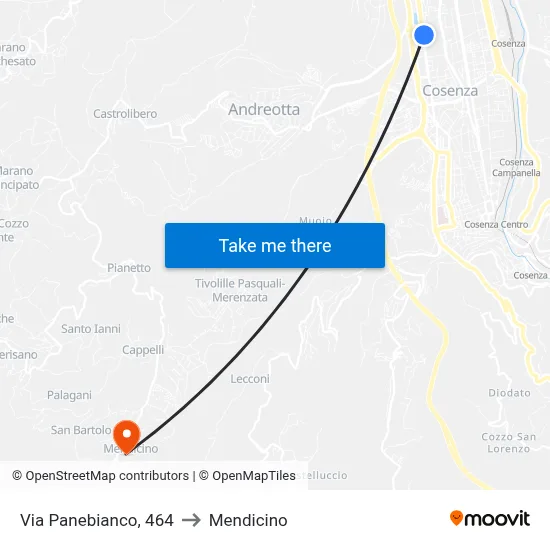 Via Panebianco, 464 to Mendicino map
