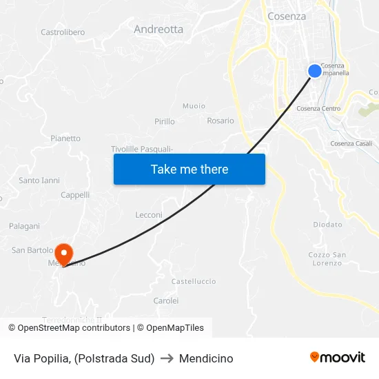 Via Popilia, (Highway Police South) to Mendicino map