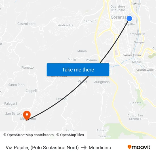 Via Popilia (North School Complex) to Mendicino map