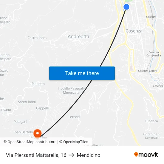 Via Piersanti Mattarella, 16 to Mendicino map