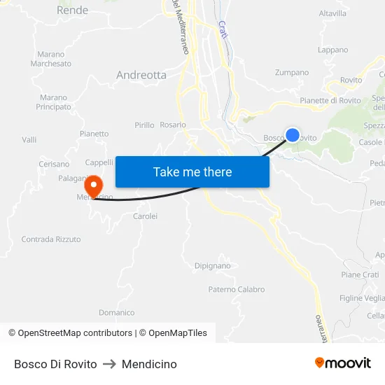 Bosco Di Rovito to Mendicino map