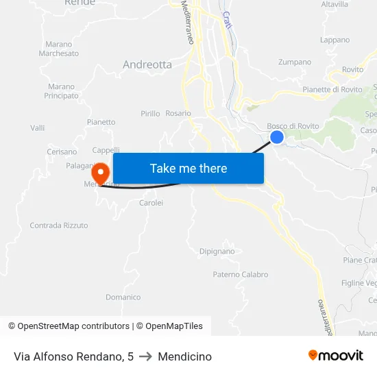 Via Alfonso Rendano, 5 to Mendicino map