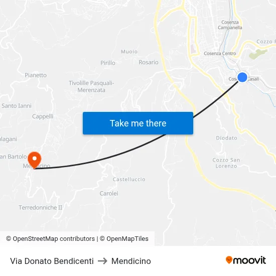 Via Donato Bendicenti to Mendicino map