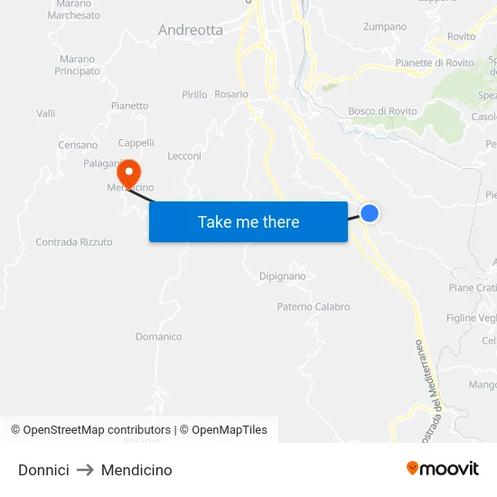 Donnici to Mendicino map