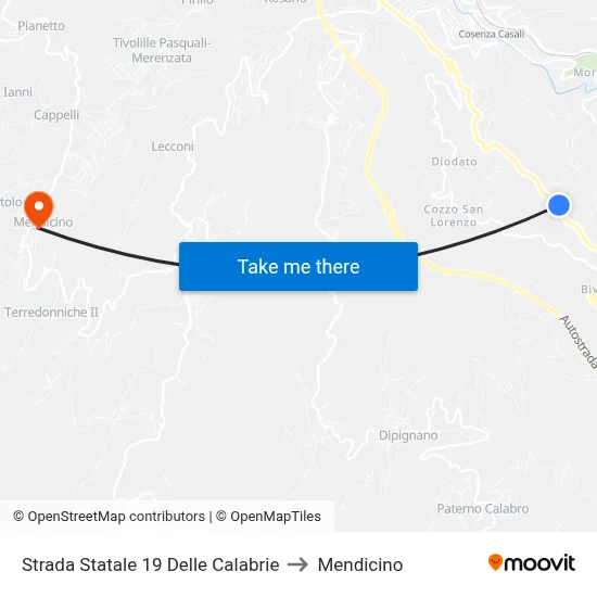 Strada Statale 19 Delle Calabrie to Mendicino map