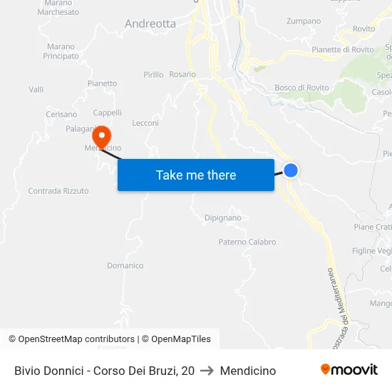 Bivio Donnici - Corso Dei Bruzi, 20 to Mendicino map