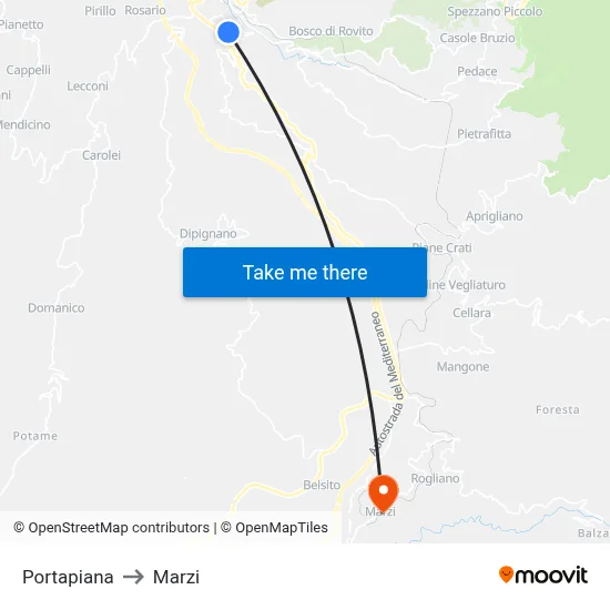 Portapiana to Marzi map
