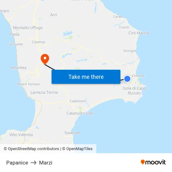 Papanice to Marzi map