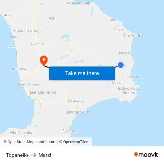Topanello to Marzi map