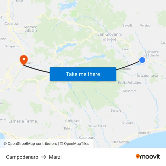 Campodenaro to Marzi map