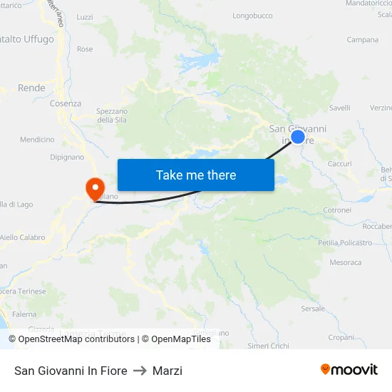 San Giovanni In Fiore to Marzi map