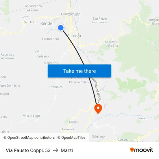 Via Fausto Coppi, 53 to Marzi map