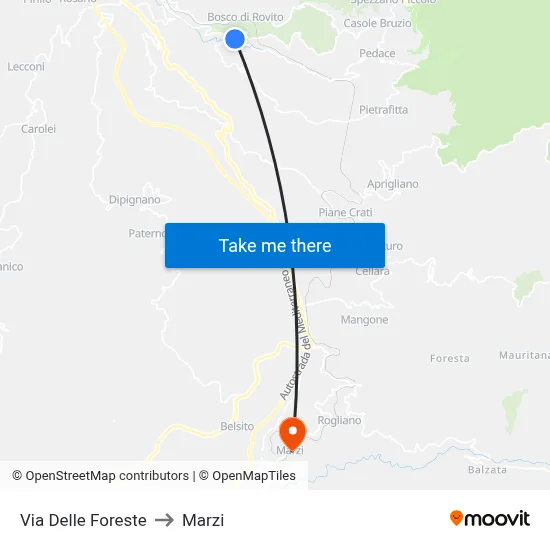 Delle Foreste Street to Marzi map