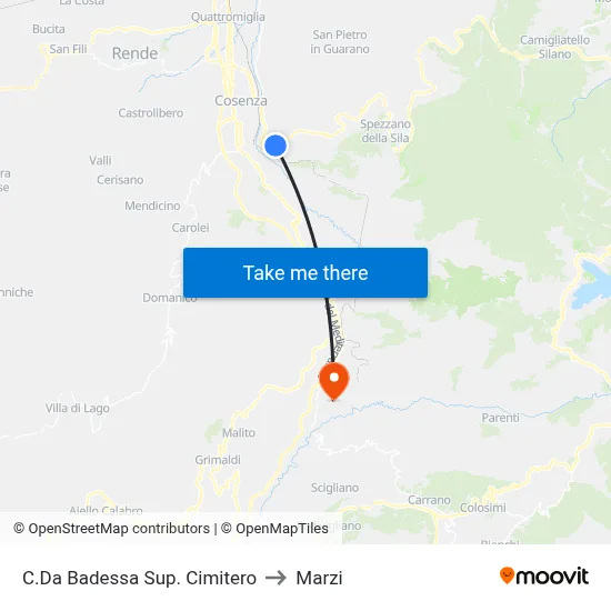 Upper Badessa District Cemetery to Marzi map