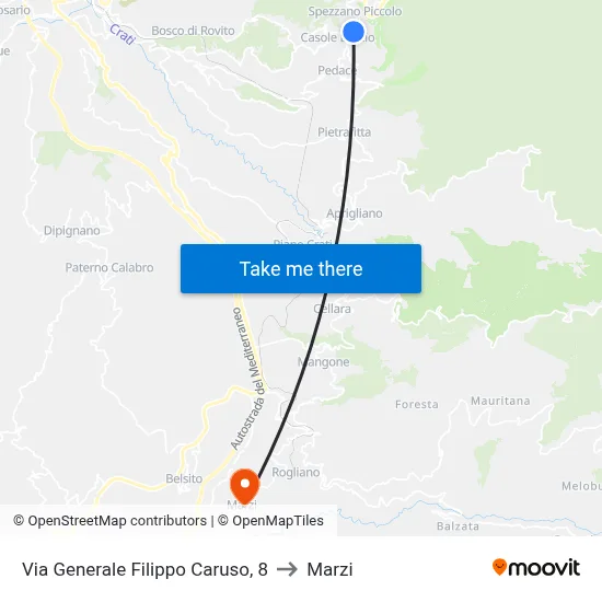 Via Generale Filippo Caruso 8 to Marzi map