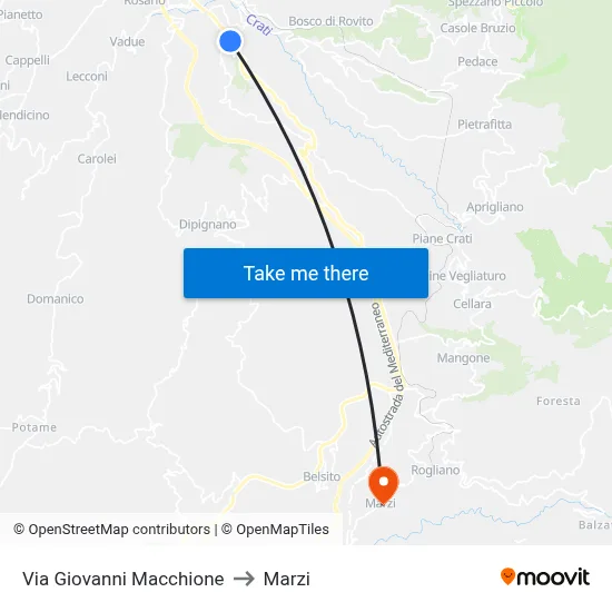Via Giovanni Macchione to Marzi map
