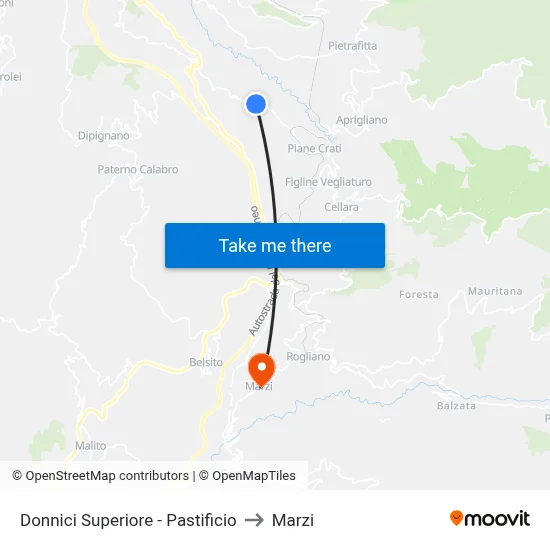 Upper Donnici - Pasta Factory to Marzi map
