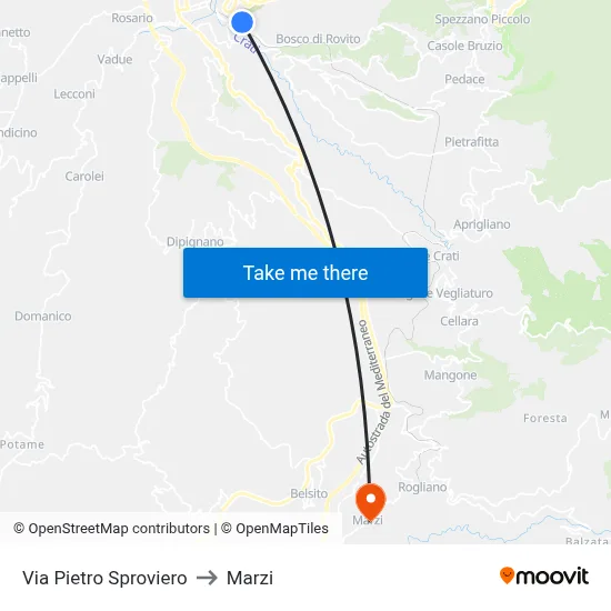 Via Pietro Sproviero to Marzi map