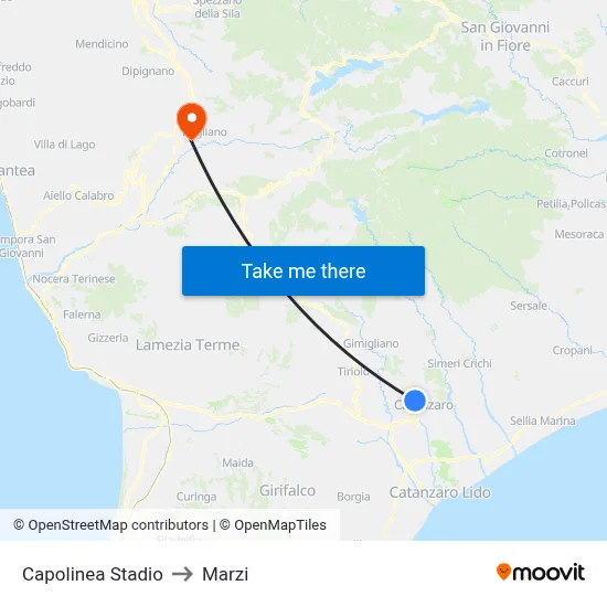Stadium Terminal to Marzi map