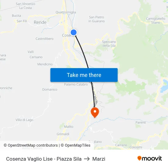 Cosenza Vaglio Lise - Piazza Sila to Marzi map