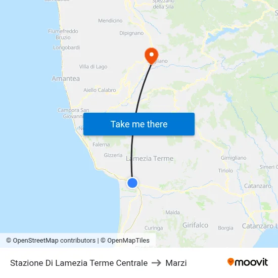 Lamezia Terme Central Station to Marzi map