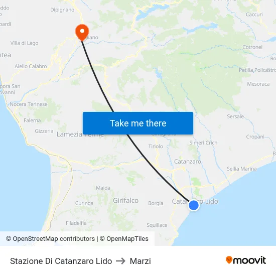 Catanzaro Lido Station to Marzi map