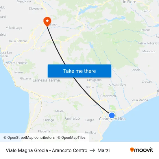 Magna Grecia Avenue - Aranceto Center to Marzi map