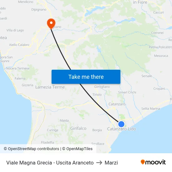 Magna Grecia Avenue - Aranceto Exit to Marzi map