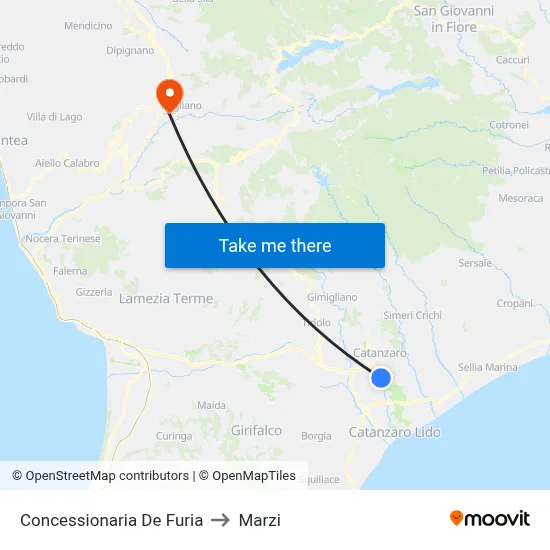 De Furia Dealership to Marzi map
