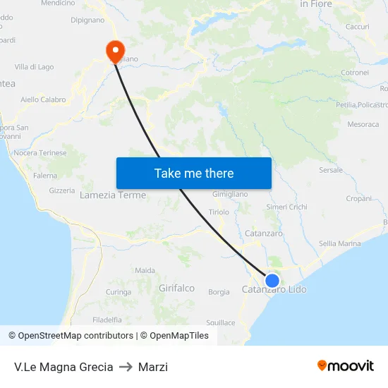 Magna Grecia Avenue to Marzi map