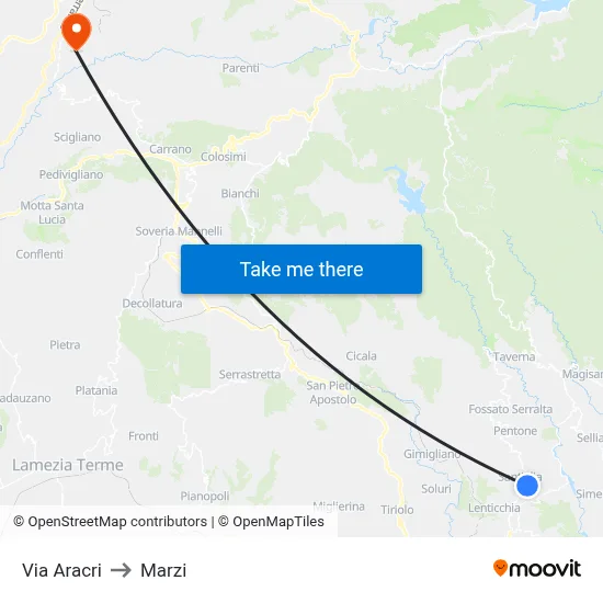 Aracri Street to Marzi map