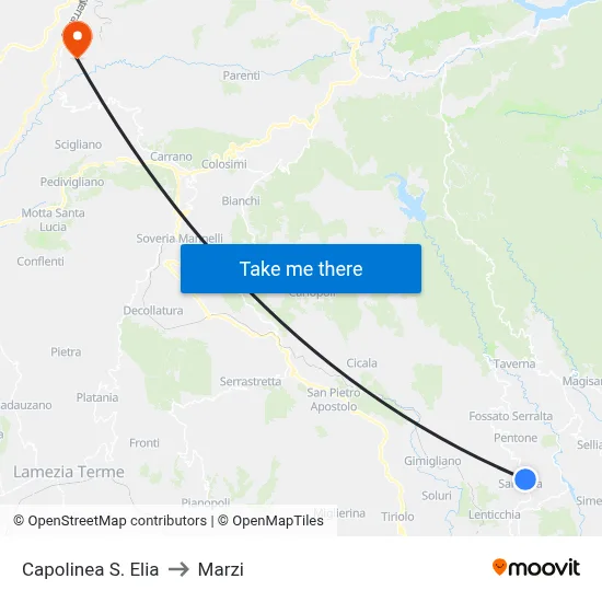S. Elia Terminal to Marzi map