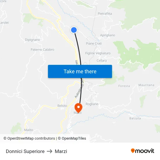 Upper Donnici to Marzi map