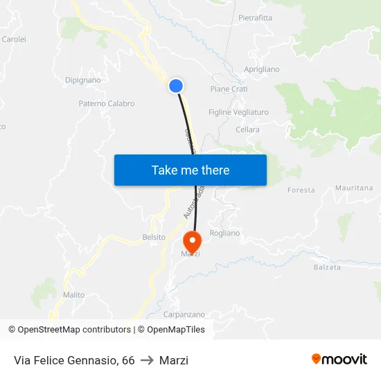 Via Felice Gennasio 66 to Marzi map