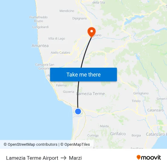 Lamezia Terme Airport to Marzi map