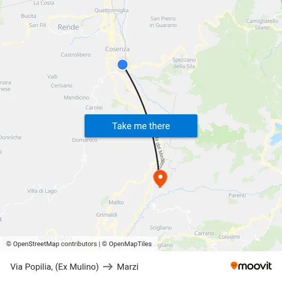 Via Popilia, (Former Mill) to Marzi map