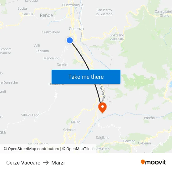 Cerze Vaccaro to Marzi map