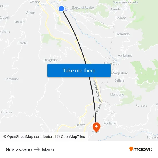 Guarassano to Marzi map