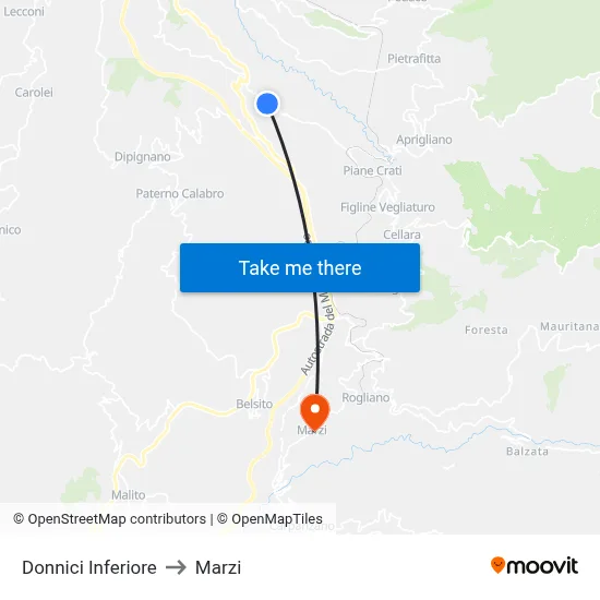 Donnici Inferiore to Marzi map