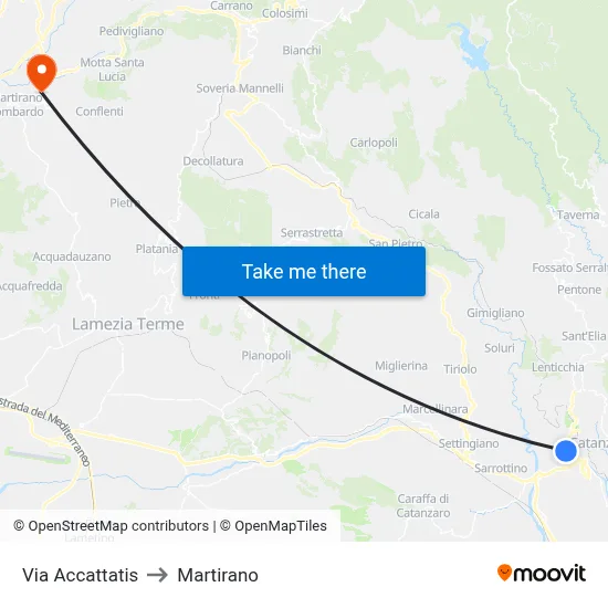 Via Accattatis to Martirano map