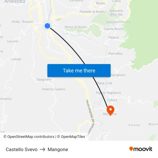 Castello Svevo to Mangone map