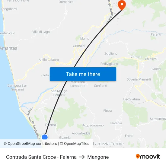 Santa Croce District - Falerna to Mangone map