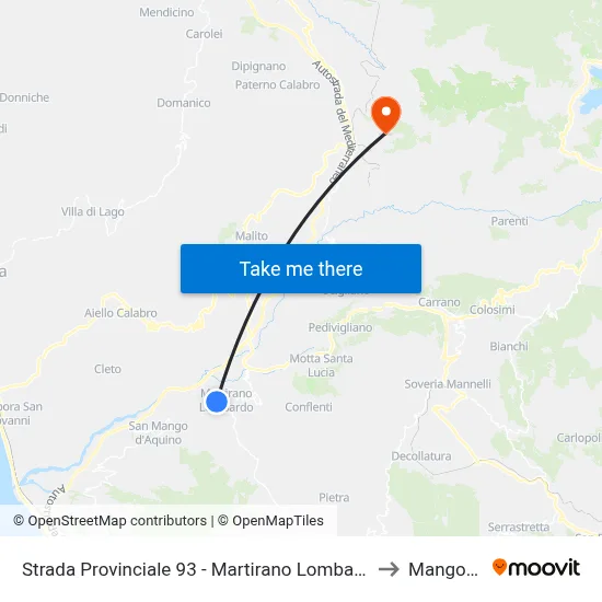 Provincial Road 93 - Martirano Lombardo to Mangone map